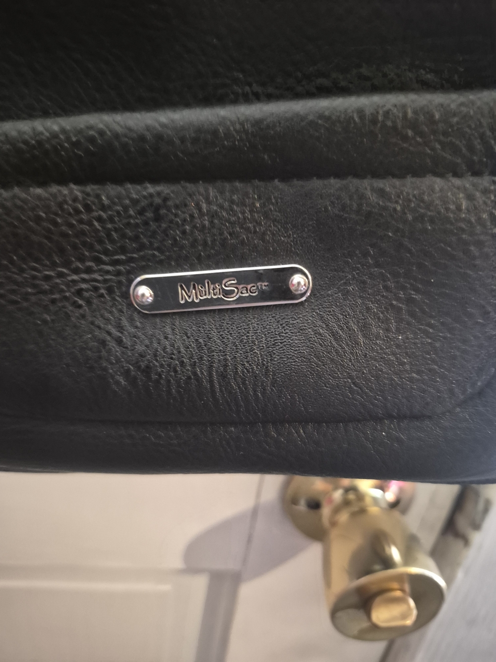 MultiSac Black Leather Crossbody Bag - Polished Logo Accent